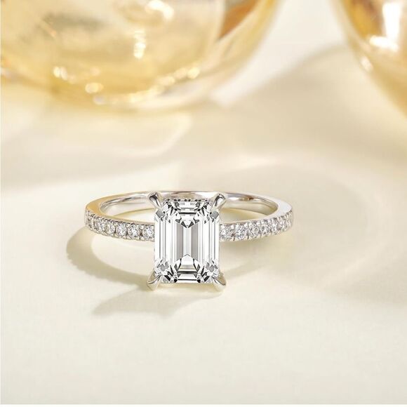 Paved Emerald Cut Engagement Ring - Picture 1 of 4